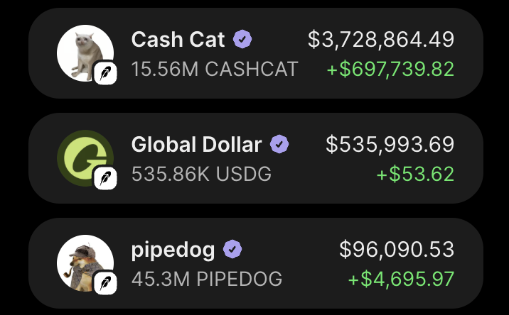 meilinxbt's tweet photo. today, i can finally say i'm retired and my future is completely secured.

i got into $ansem and $cashcat early.

both have generated around $5.5m in net profits for me.

however, i'm not planning to sell yet.

my conviction tells me that $1b for both is absolutely possible.

we're literally talking about the two biggest runners on robinhood chain and solana.