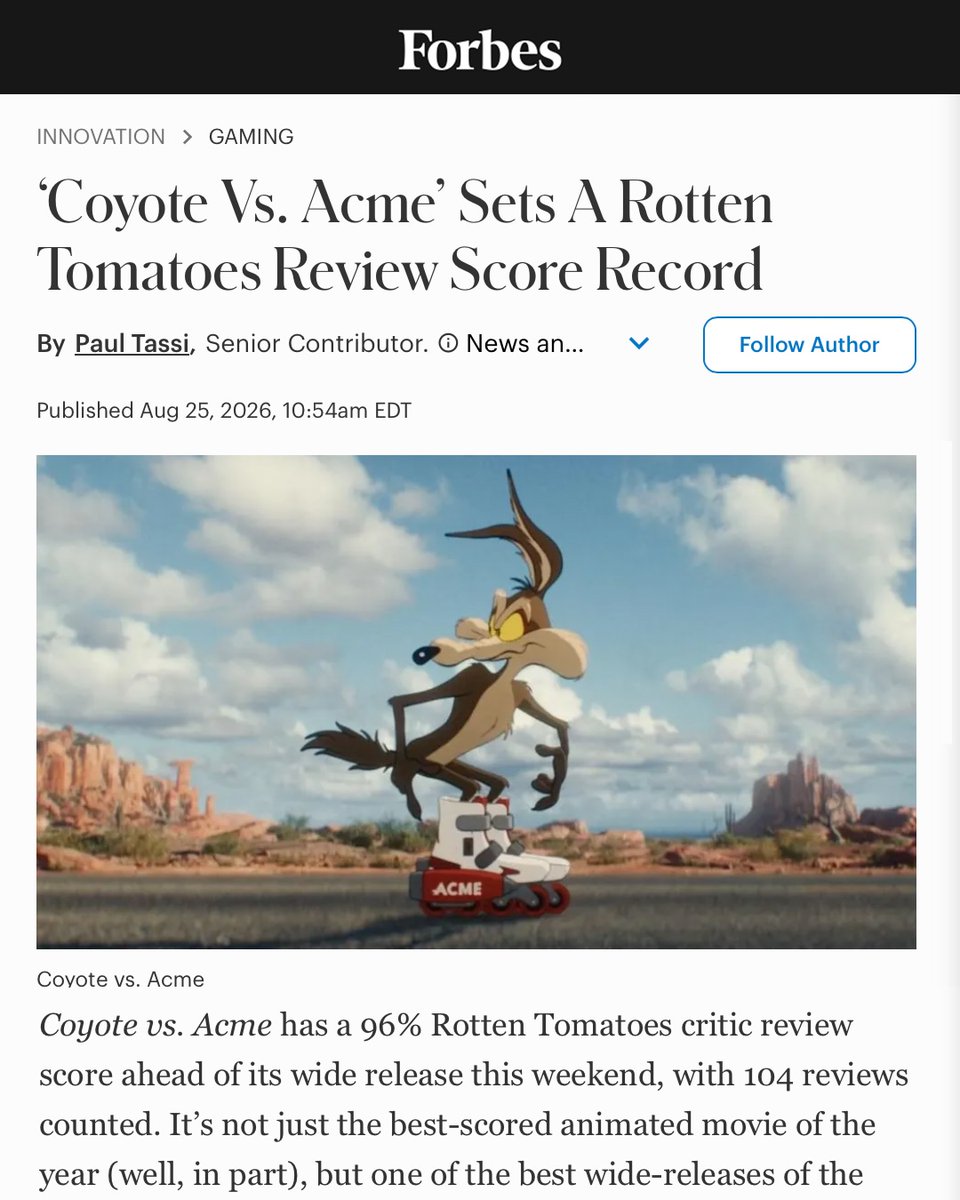 ketchupent's tweet photo. THIS FRIDAY! See for yourself why Coyote vs. ACME has the highest RT score of any animated film this year. https://t.co/ywIEAaoUDy