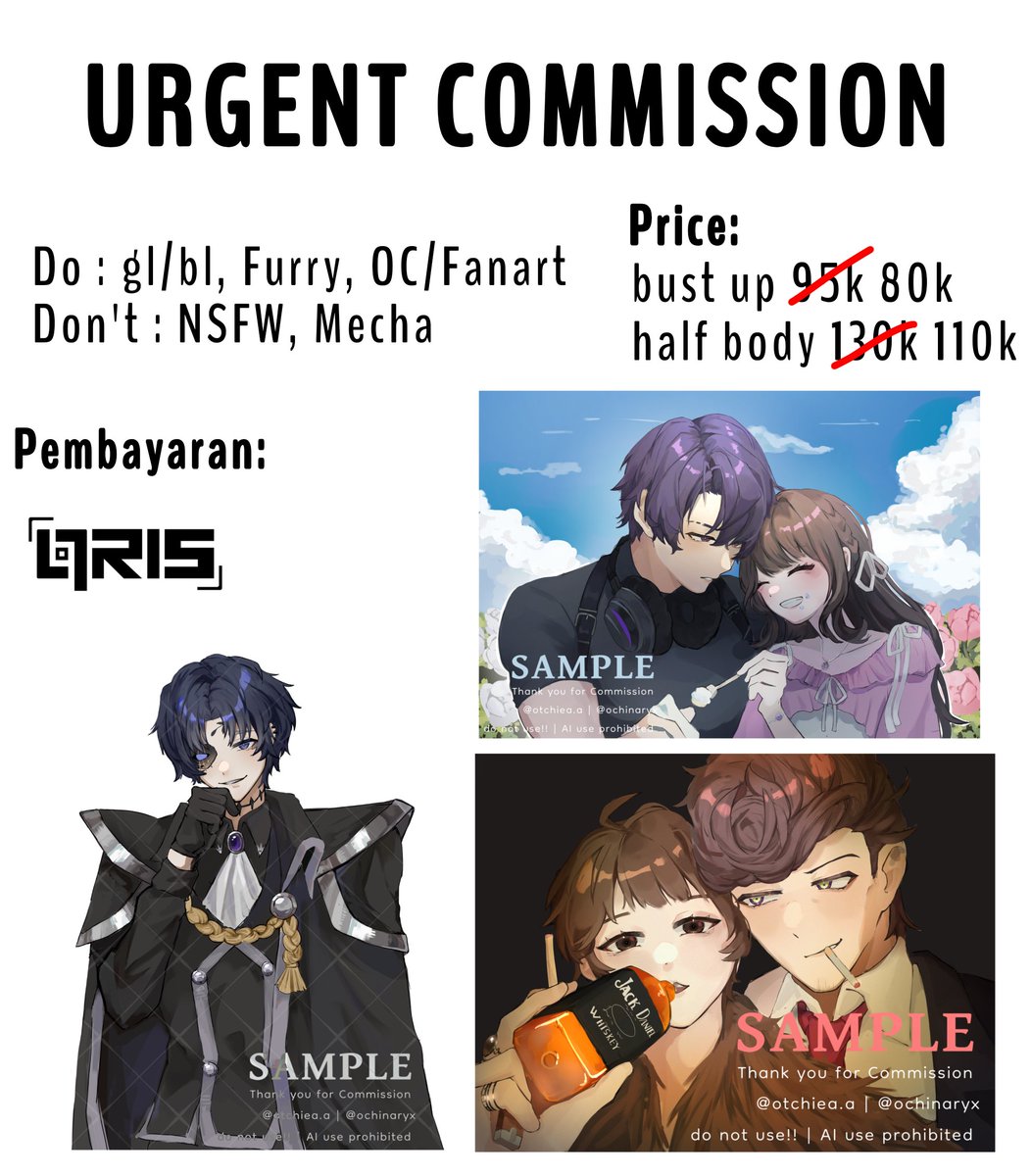 Ochinaryx's tweet photo. UGENT COMMISSION
[♡+ O really appreciated!]

haii gais, aku mau buka urgent buat kebutuhan sehari" aku yang aku hitung buat bulan ini ternyata ngga cukup (*´ー｀*)

open buat 5 slot yaa

bisa dm dulu buat tanya" yaa!!! ^^
#commissionopen #commissionindo https://t.co/moAwWSF4WP