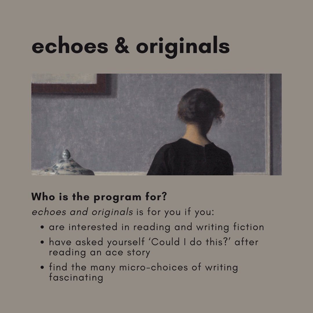tanujsolanki's tweet photo. echoes &amp; originals, the short-story-writing program that I launched in Oct-Nov 2024, and which has since been attended by >160 writers, returns for a new cohort starting Sunday, Sep 20.

Registration link in bio. https://t.co/zxSNTMClIB