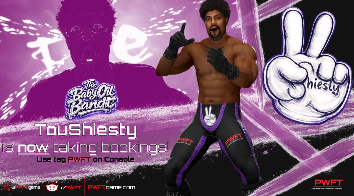 PWFTGame's tweet photo. TouShiesty is now taking bookings on #WWE2k26 on Console! Use tag #PWFT

Let us know if your e-fed is hiring! 

You never know where this slippery devil is going to show up next 👀 💧 

We’ll be tracking this CAW over at ➡️https://t.co/CtUPMLaYi5 https://t.co/ycdBZVmbPY