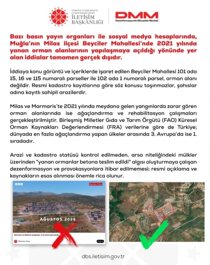 SehirSonDakika's tweet photo. #Muğla'nın #Milas ilçesinde 2021 yılında yanan orman alanları yapılaşmaya açıldı" dezenformasyonu için yalanlama geldi. https://t.co/HcwpDbZxRf