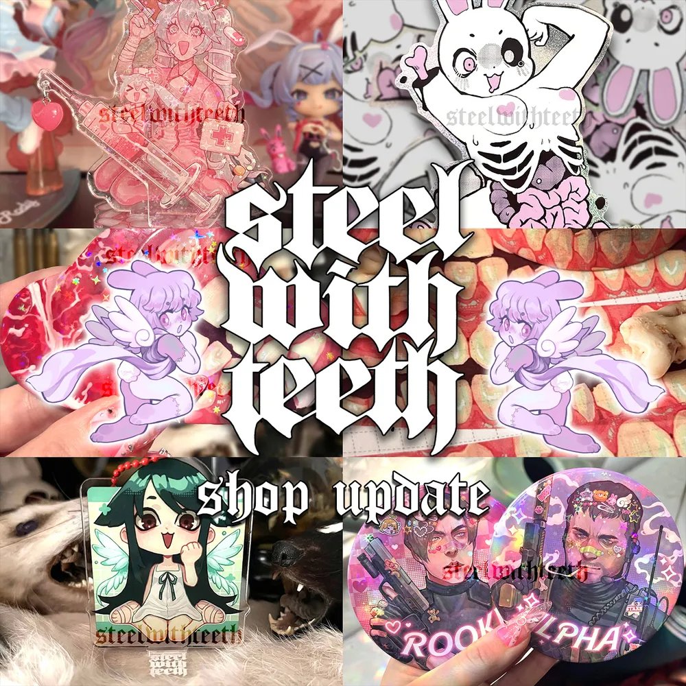 steelwithteeth's tweet photo. 💜SHOP UPDATE!💜  

I have new stickers, buttons, standees, and more...! Please share if you see this 💞

🔗⬇️ https://t.co/gNCvoFFJEz