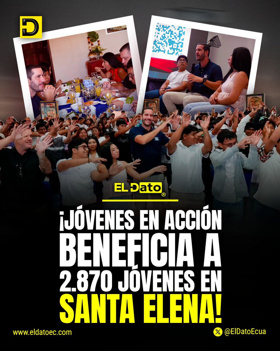 ElDatoEcua's tweet photo. #Urgente ¡JÓVENES EN ACCIÓN BENEFICIA A 2.870 JÓVENES EN SANTA ELENA! 

El programa Jóvenes en Acción continúa generando oportunidades para la juventud, beneficiando a 2.870 jóvenes en Santa Elena y promoviendo su participación y desarrollo.

Una iniciativa que apuesta por los jóvenes y por la construcción de nuevas oportunidades para el futuro.

#JóvenesEnAcción #SantaElena #Juventud #Ecuador #ElDato