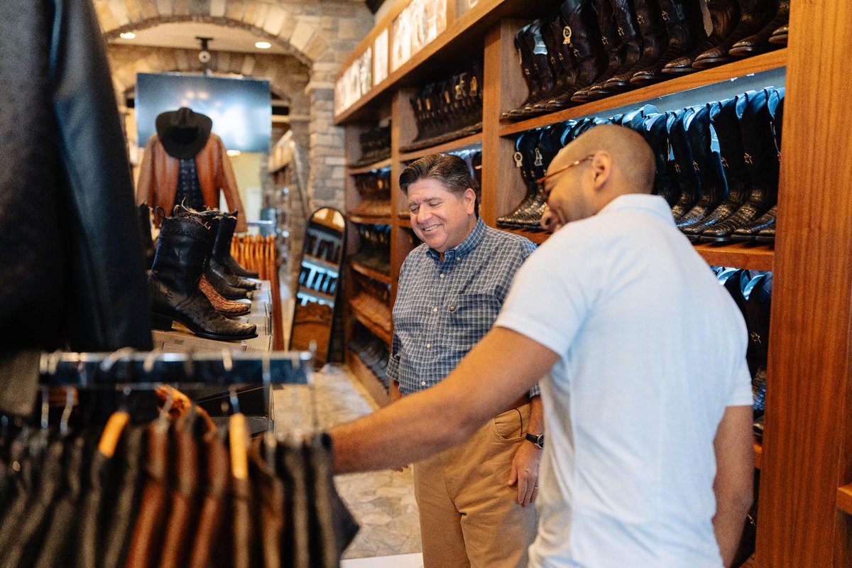 JBPritzker's tweet photo. Howdy! 🤠 From OK Corral Western Wear in Little Village!

@CMitchellforlg and I had a blast stopping by this beloved and resilient small business in the Chicago community—and we can't wait to uncover even more of what our state has to offer. https://t.co/nJCubk0q31