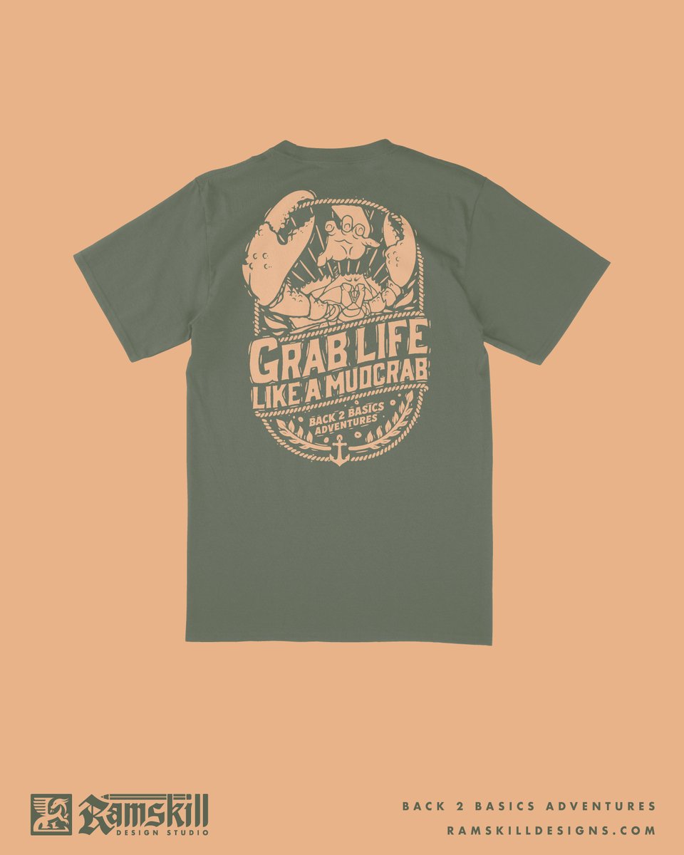 philustrations's tweet photo. Grab life like a mudcrab 🦀 This design was created to specifically have that hand etched style, to represent the off grid nature of the Back 2 Basics brand. 

#tshirtdesign #illustratedmerch #merchdesigner https://t.co/y3o2okjF9X