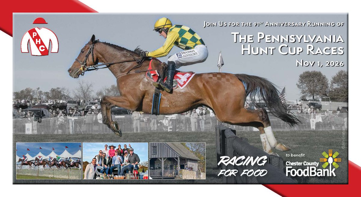 PAHuntCupRaces's tweet photo. Come celebrate the 91st Anniversary Running of the Pennsylvania Hunt Cup! Sunday, November 1, 2026. Tickets on sale starting Sept 1 at https://t.co/oIhiNIyNs1 https://t.co/l7Xr3MTk6Y