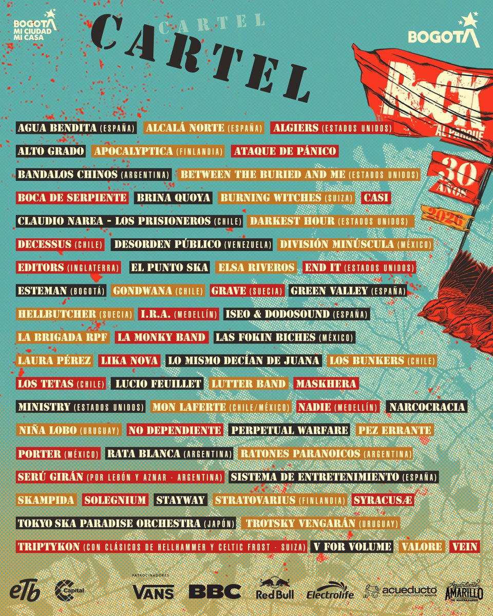 rockalparquefes's tweet photo. 📣 La espera terminó. El cartel de Rock al Parque 2026 ya está aquí, con una selección de grandes bandas distritales e invitados nacionales e internacionales. 

📅 10, 11 y 12 de octubre
🔞 Para mayores de 14 años

#RockAlParque30Años, Bogotá Ciudad Rock. https://t.co/oWLVvdvKj1