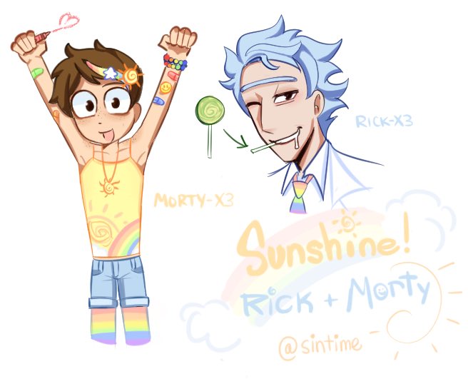 sintime_'s tweet photo. my #rickorty ocs / au where the world is sunshine lollipops and rainbows 🌈 https://t.co/GcVPvmP8Hx