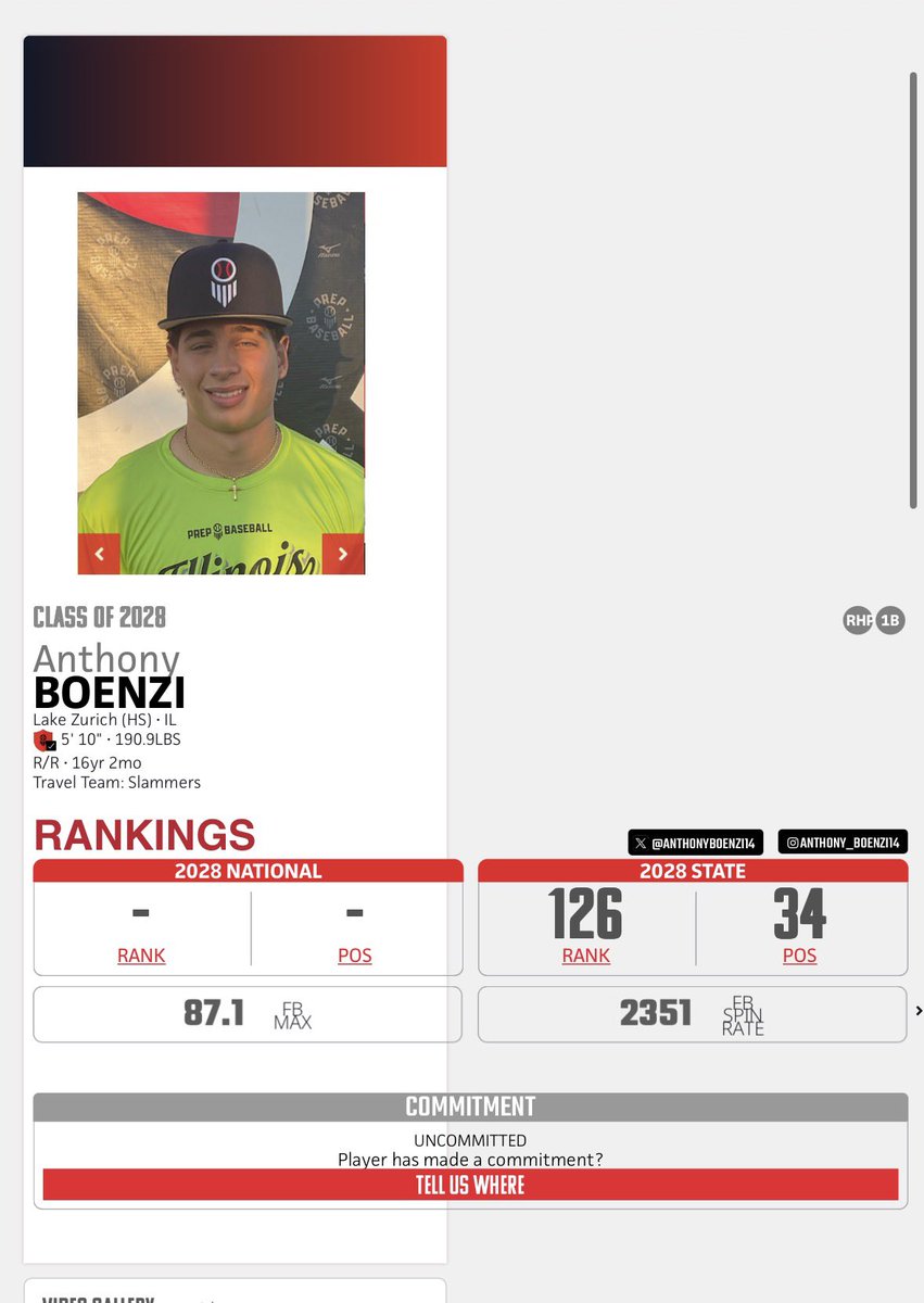 AnthonyBoenzi14's tweet photo. Thank @PrepBaseballIL for the Ranking!
34 pitcher in the state!

@Slammers_IL @LZHS_Baseball https://t.co/OTDsIjko5B