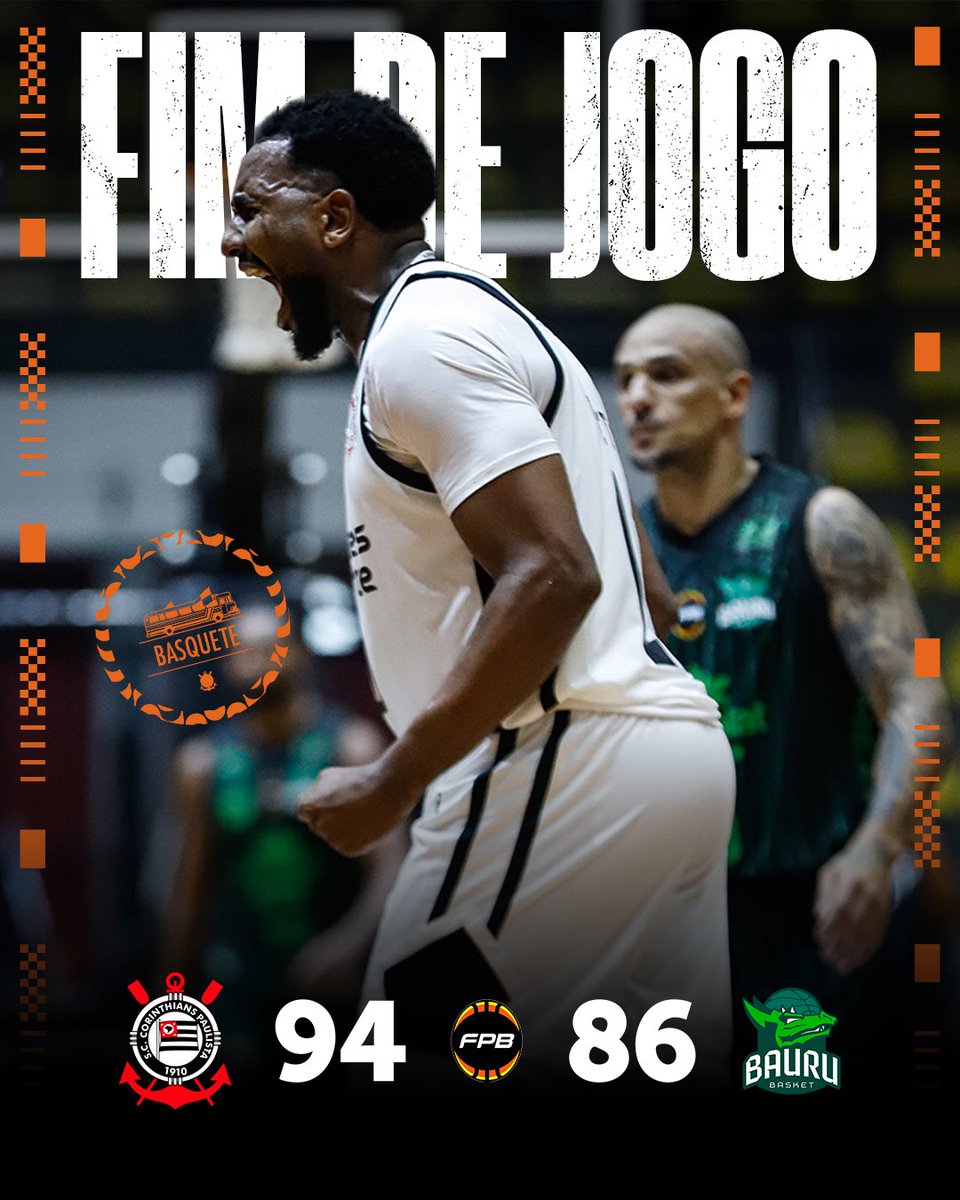 corinthiansbskt's tweet photo. VITÓRIA DO TIMÃO! 🏴🏳️

O #CorinthiansBasquete encerrou a primeira fase do Paulistão com vitória! 

Corinthians 94 🆚 86 Bauru Basket 

🏀 Gabriel Novaes: 21 pts
🏀 Victão: 15 pontos e 8 rebotes
🏀 Elinho: 16 ast

O Timão aguarda a definição dos playoffs. 

#VaiCorinthians https://t.co/5jZY3XILG2