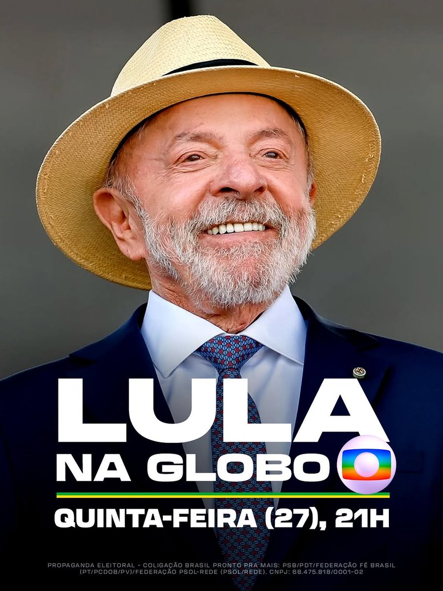 joseguimaraesce's tweet photo. LULA NA GLOBO! 

Vamos acompanhar a entrevista do nosso presidente @LulaOficial amanhã às 21h, na Rede Globo. https://t.co/NyjmFRrCU2