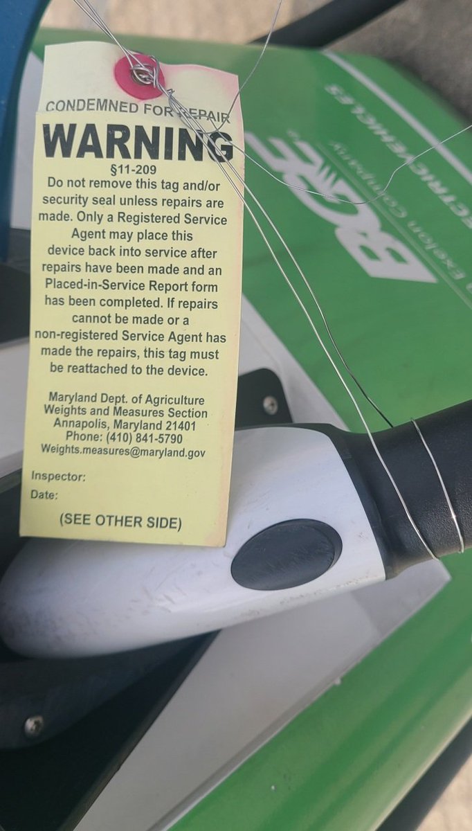 borkowskirobert's tweet photo. 🚨 Update — BWI Airport Ride Share lot (BGE DCFCs)
As of today, 26 August 2026, five of the six dual-port DCFC units are out of service.

🚫🚫🚫🚫🚫✅️
Five units carry Maryland Department of Agriculture Weights & Measures yellow WARNING tags reading *CONDEMNED FOR REPAIR*. No date appears on the tags.

🤞🏻 One unit remains in service: E1196.
In the SWTCH app, 10 of 12 ports at this site show as unavailable and listed as UNDER REPAIR.

🛠 This site has had repeated outages over a long period. Today’s visit documents the current condition, including the official W&M tags.

🧐 Watching what @MdAgDept Weights & Measures and @myBGE do next to return the condemned units to service.

@BWI_Airport @swtchenergy @GovWesMoore @MarylandPSC @OpcMd @lyft @Uber @MDEnergy
#EVCharging #BGE #MarylandEV