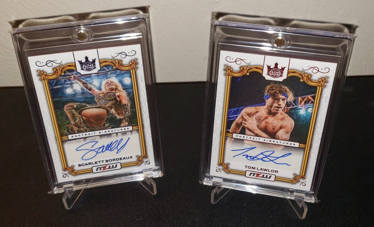 SWF_YouTube's tweet photo. OOOOOOHHHHHH YEAHHHHHHH !!!  #wrestlingcardwednesday 

* 1987 Topps WWF #7

* 2017 Topps Heritage WWE 30 Years of SummerSlam #2

* 2026 Panini Ring Royalty MLW
Scarlett Bordeaux (Sapphire /49)
&amp; Tom Lawlor (Ruby /99) Portrait Signatures

#wrestlingtradingcards
#wrestlingcards https://t.co/p8wRbVFFDG