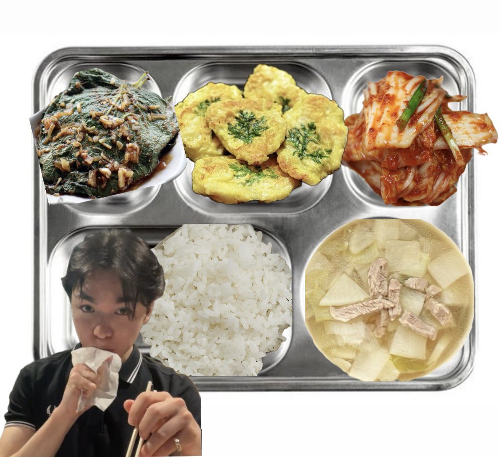 indomilkugoguma's tweet photo. Good Morninggg
Sarapan vernon hari ini:
- Nasi putih
- Sup lobak dengan daging sapi
- Panekuk ikan kod beku
- Daun perilla dengan saus pedas
- Kimchi sawi putih

Semangat all, semangat Prajurit No.104 ☀️ https://t.co/5bDSf5OY8A