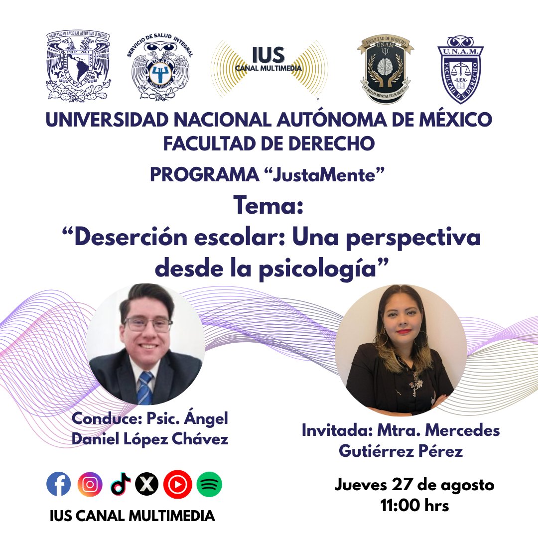 IUSCanalM's tweet photo. Antes de decir “ya no quiere estudiar”, hay que preguntarnos: ¿por qué? 🤔

#JustaMente analiza la deserción escolar desde la psicología y las señales que pueden ayudar a prevenirla.

📅 Jueves 27 de agosto | 11:00 h
👉 https://t.co/1bKyLeZNzI

#Psicología #Educación #UNAM #IUS https://t.co/JnBSYsvuVr