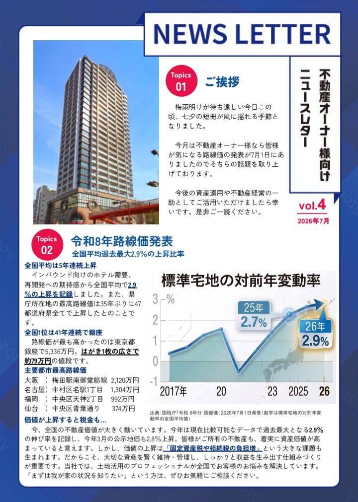 pippicshirok's tweet photo. 【Token NEWS LETTER 2026年7月号】
不動産オーナー様向けの不動産に関するニュースや時事ネタを配信いたします📰
#東建コーポレーション #不動産 #土地活用 #ニュース #時事ネタ https://t.co/2z480qDiyl