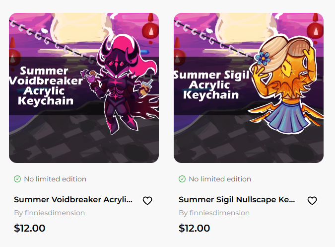 finsteronii's tweet photo. Very happy to announce that my summer themed nullscape keychain set is finally up on ACGGOODS!!!!!
I have 6 keychains up in total, and plan to make the next batch themed something different! ill make a poll for it later..... #nullscape #nullscaperoblox #robloxnullscape https://t.co/uiUBbfOdVh
