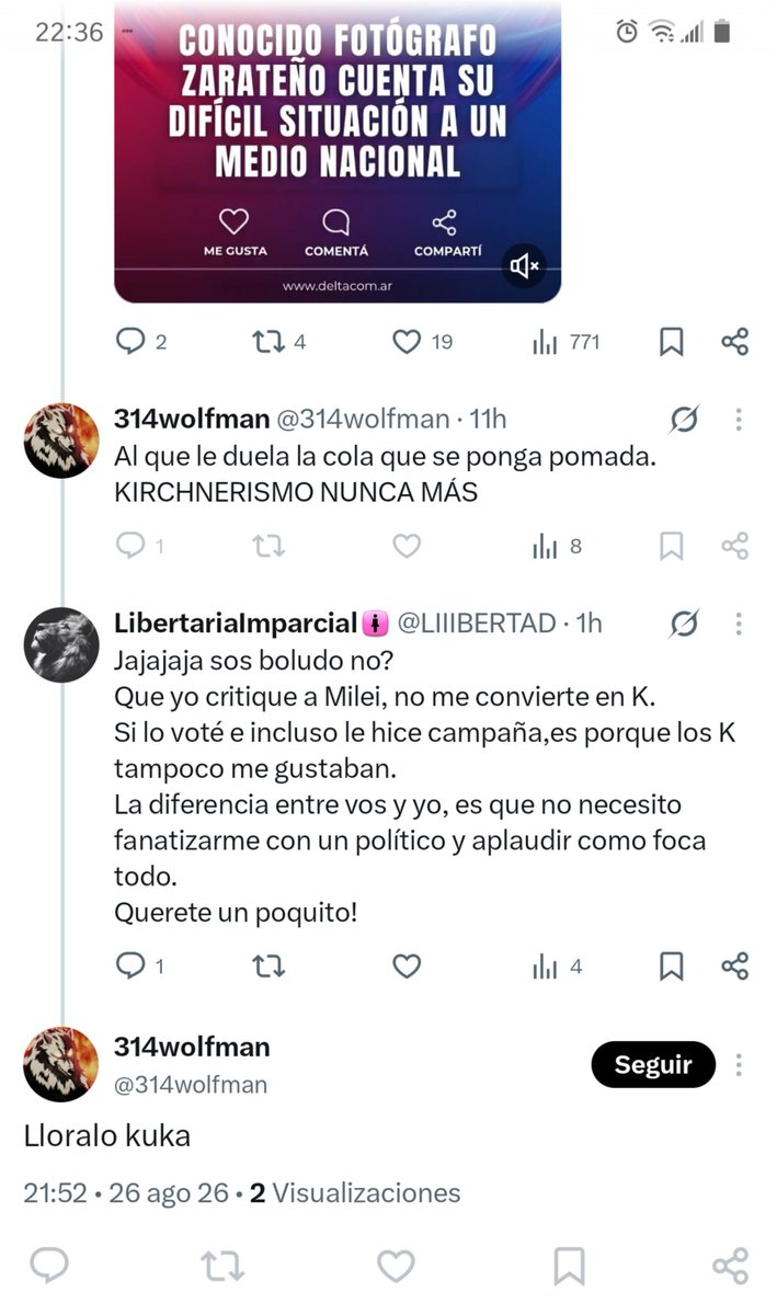 sysliber's tweet photo. @314wolfman JAJAJAJAJAJAJJA LO UNICO QUE SABES ES INSULTAR, BOBITO.
CON RAZON ME BLOQUEASTE JAJAJAJJA.
COMO VAS A SER FANÁTICO DE UN POLÍTICO AAJAJAJAJAJAJAJA

2 VISUALIZACIONES, NO TE VE NI TU MAMÁ. CON RAZON DEFENDES UN POLÍTICO JAJAJAJAJAJJAJA https://t.co/6eooSi1CEE