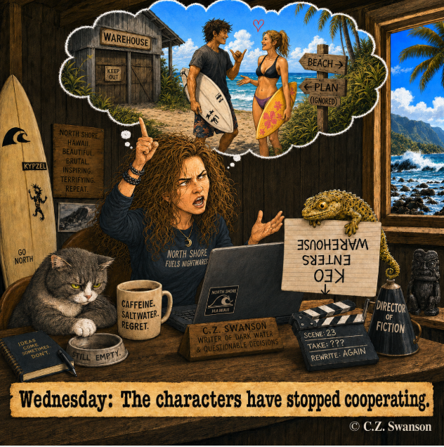 uthorcdswanson's tweet photo. I gave him suspense, danger, and a perfectly fine warehouse. He chose a bikini and a side quest. #ComicArt, @amwriting, #CZUnsupervised https://t.co/LD8mSg3rWm