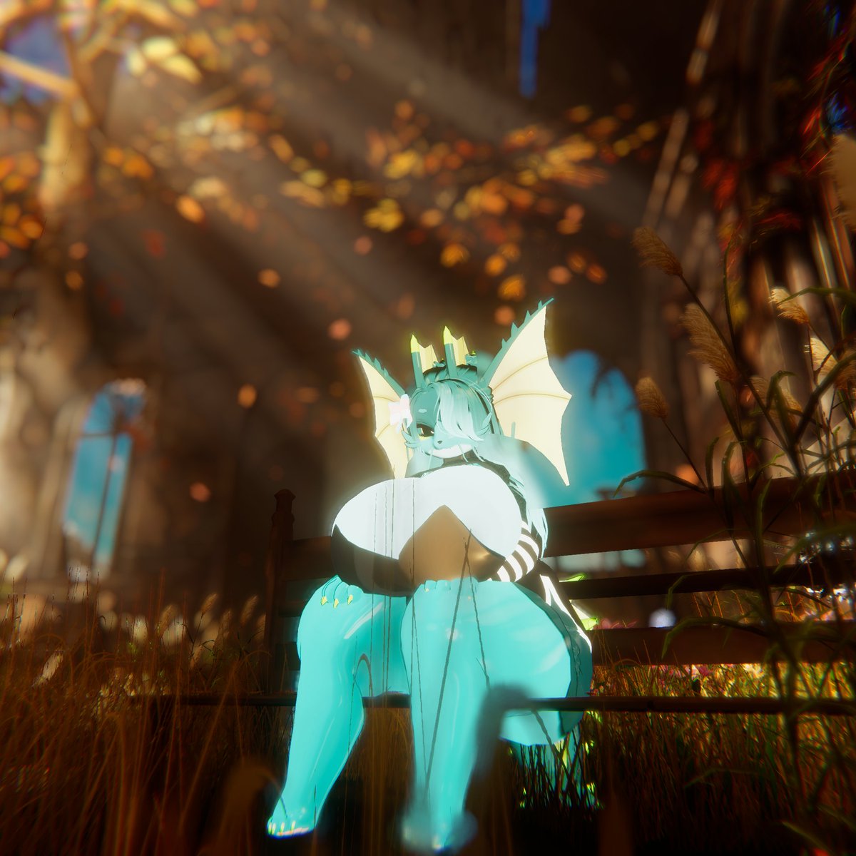 kitshnaya's tweet photo. Onde a luz do sol corta as ruínas do tempo🌅✨🎮

#Vaporeon #Eeveelution #VRChat #VirtualPhotography #VRChatPhotography #PokemonCommunity #TransGamer #TransGamerGirl #CozyGaming #GamerAesthetic #GodRays #AncientRuins #TransPride #ThickAesthetic https://t.co/nQYGBJOMUT