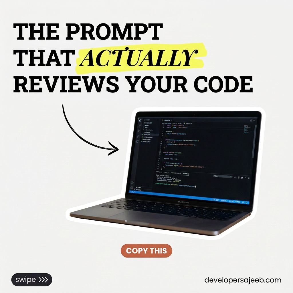 developersajeeb's tweet photo. Stop asking AI "is my code good?"

Use this instead:

"Act as a senior engineer doing a strict PR review.
Check: bugs → security → performance → readability → edge cases.
Give severity + why + fixed code.
Do NOT compliment the code."

#PromptEngineering https://t.co/fXrUvrA4Zt