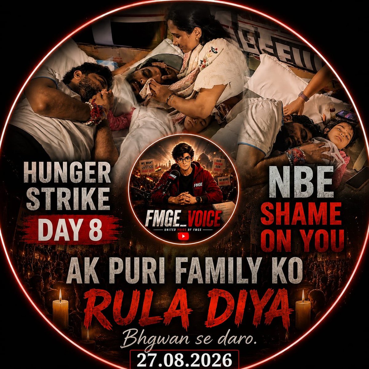 KumarAs36097420's tweet photo. ЁЯФе FMGE HUNGER STRIKE тАФ DAY 8 | 27.08.2026 ЁЯФе
#FMGE #FMGE2026 #FMGEProtest #FMGEVoice #FMGEJune2026 #HungerStrike #Day8 #JusticeForFMGs #FMGStudents #NBE #NBEMS #FMGEProtest2026 #FMGEUpdate #MedicalStudents #FMG @JPNadda @MoHFW_INDIA @NMC_BHARAT @NBEMS_Official @rashtrapatibhvn https://t.co/QW9sVLjlHz