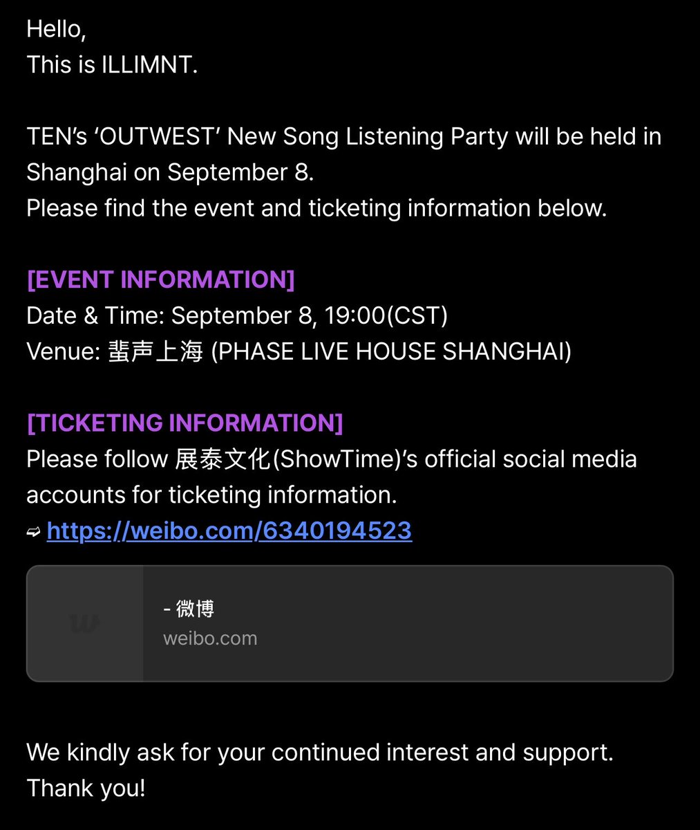 tenlee_team's tweet photo. TEN’s ‘OUTWEST’ New Song Listening Party will be held in Shanghai on September 8 at 19:00 (CST)

🐱https://t.co/zE13Gv3qrC
🐱https://t.co/vIjwdR5Mnn

#TEN #เตนล์ #TENLEE @TEN_offcl https://t.co/zYHYrabCxv
