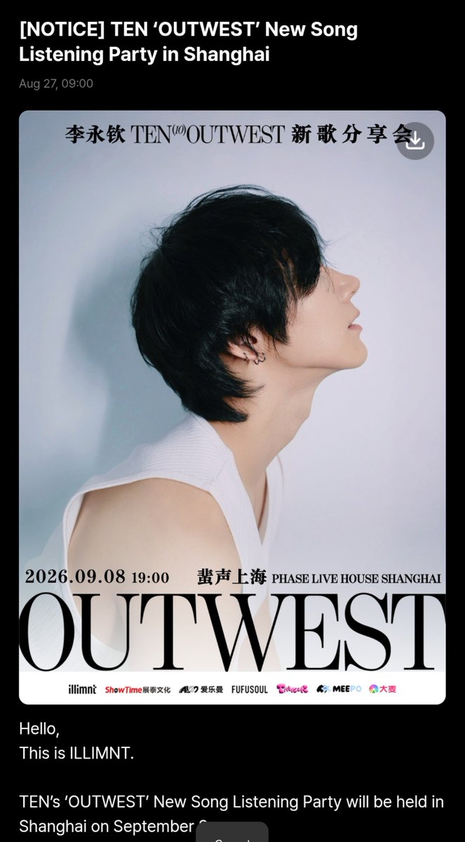 viionerd's tweet photo. now we'll also have a listening party in Shanghai 🫠
he's really too booked and busy for the rest of this year 

#TEN_OUTWEST
#TEN #OUTWEST https://t.co/vcQaUPEqyE