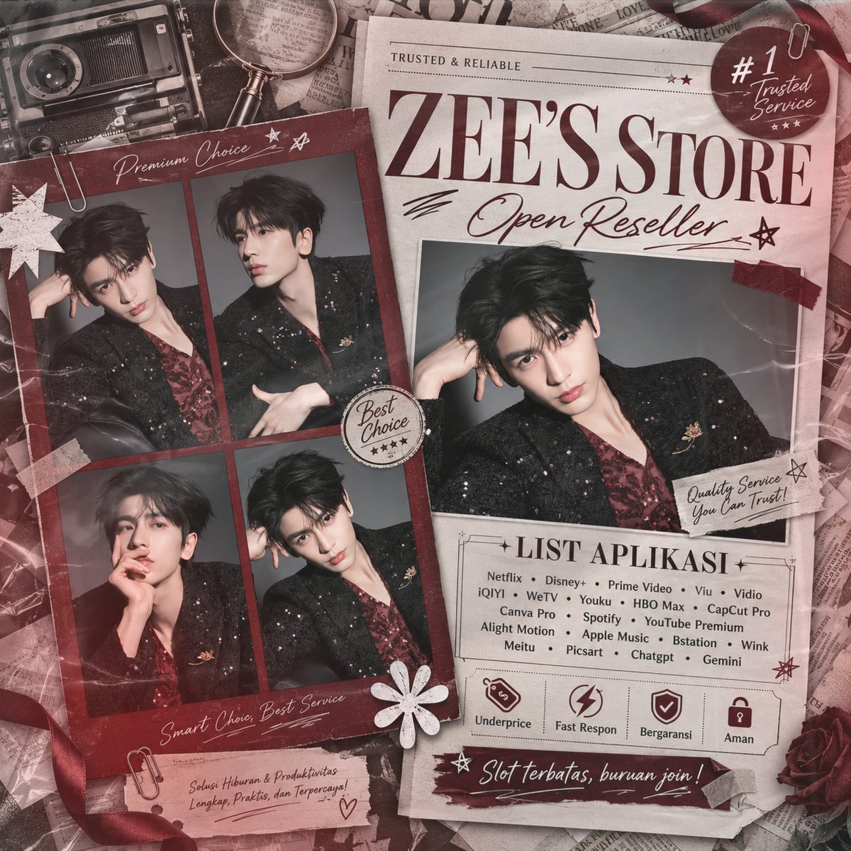 aleprea's tweet photo. 15. heihai, fh Zee's Store kebetulan lagi opress open reseller ! 

⚡open dari jam 06.00an pagi sampai malam.  
‼️ netfl!x harian bulanan strong acc
🌷 garansi — fixing mostly sameday.
👣 sedia banyak aplikasi in

cek pl boleh wa yg ada di pinned
#zonauang https://t.co/gNCqOQRPLs