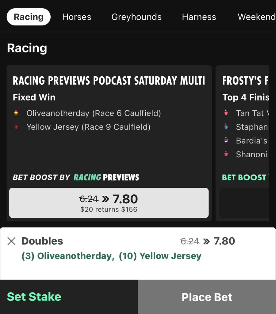 Racing_Previews's tweet photo. The podcast multi is now live with @bet365_aus 💪🏼

A winning week last week, and we look to go again with two very good winning hopes at Caulfield.

Oliveantherday - @BenCaluzzi 
Yellow Jersey - @NicMcqualter https://t.co/2g6o74NH7J