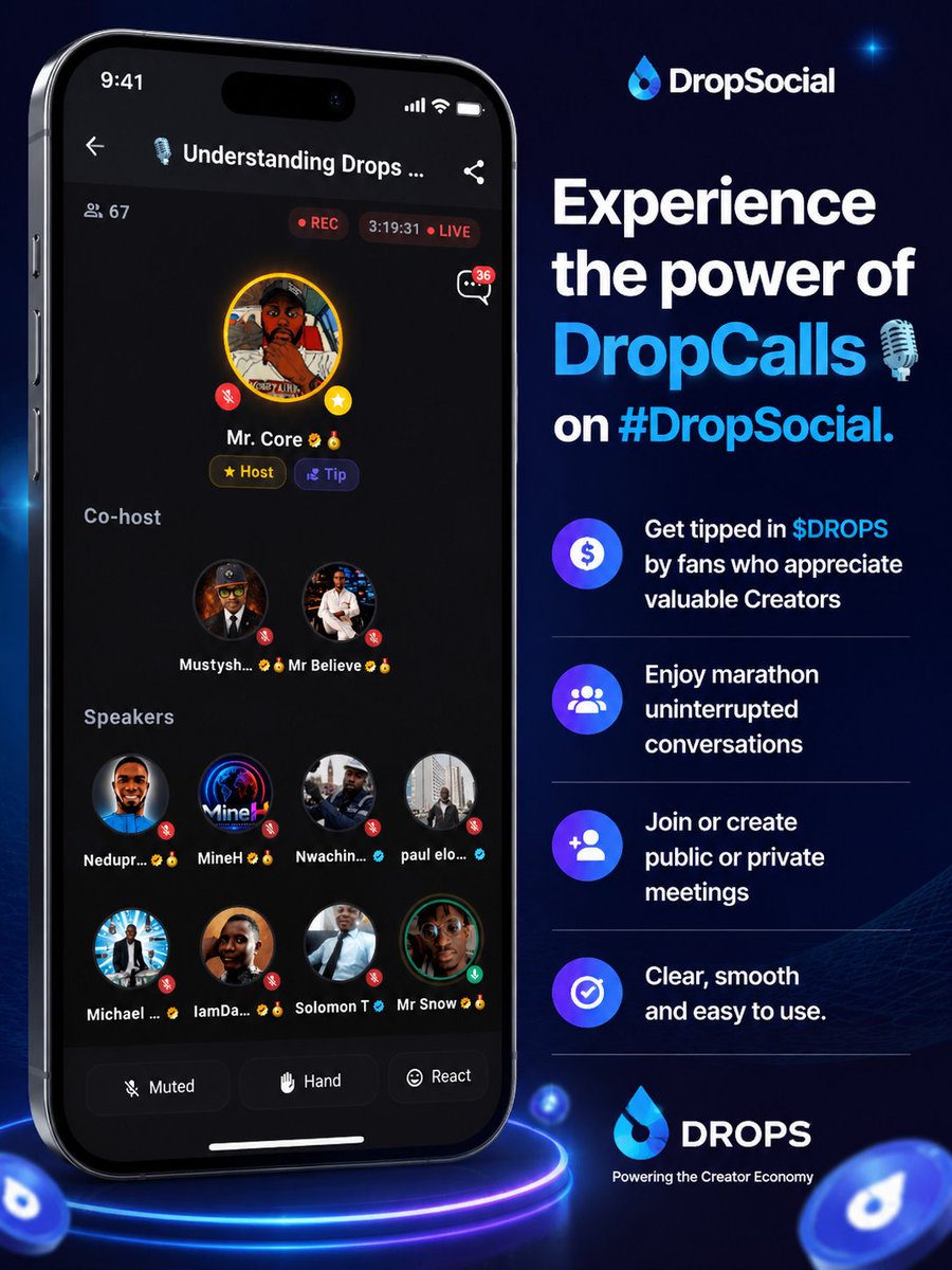Mustyshapes's tweet photo. Experience the power of DropCalls 🎙️ on #DropSocial

Connect, engage, and build deeper conversations with your community.

✨ Get tipped in $DROPS by fans who value your content.
🎙️ Enjoy long uninterrupted conversations.
🌍 Join or create public and private meetings.
⚡ Experience clear, smooth, and easy-to-use communication.

DropCalls — where conversations create connections and value. 

📲 Download Drops Social on Playstore 
https://t.co/37quXdqxYZ

Use Invite Code: "mustyshapes"

@dropsocial_app