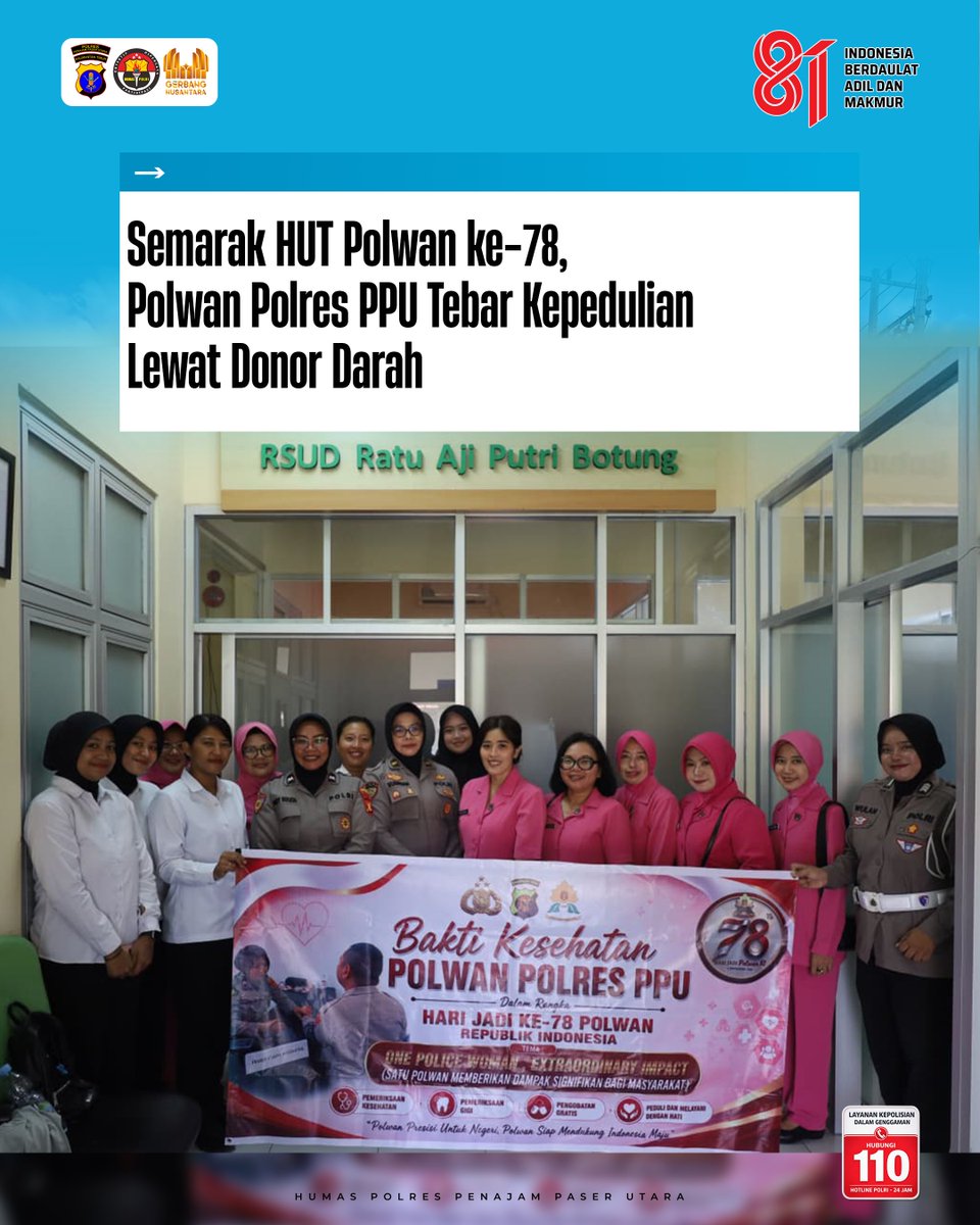 PpuPolres's tweet photo. PENAJAM PASER UTARA — Semangat pengabdian dan kepedulian kepada sesama terus diwujudkan oleh Polisi Wanita (Polwan) Polres Penajam Paser Utara. Dalam rangka memperingati Hari Ulang Tahun (HUT) Polwan ke-78 Tahun 2026, https://t.co/dacnfOD5vU