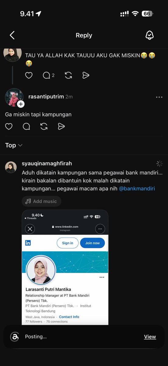 karirfess's tweet photo. Jadi ceritanya, ada nasabah Bank Mandiri yang kecewa..🥲

Awalnya dia bermasalah karena ATM tidak bisa diakses. Bisa jadi memang kartunya yang rusak. Tapi yang lebih membuatnya kesal, saat menyampaikan keluhan, justru ada pegawai yang menyebutnya kampungan😬🙏

Nasabah itu sempat menegur pegawai tersebut sebelum memposting ceritanya. Saat itu tidak ada respons. Setelah postingan mulai ramai, barulah pegawai itu meminta maaf.

Yang membuatnya semakin tidak nyaman, permintaan maaf baru muncul setelah isu menyebar. Akun LinkedIn pegawai itu juga langsung diprivat.

Menurut nasabah tersebut, kalau permintaan maaf datang sejak awal saat ditegur, ceritanya mungkin tidak sampai semasif ini.

Wdyt guys?
