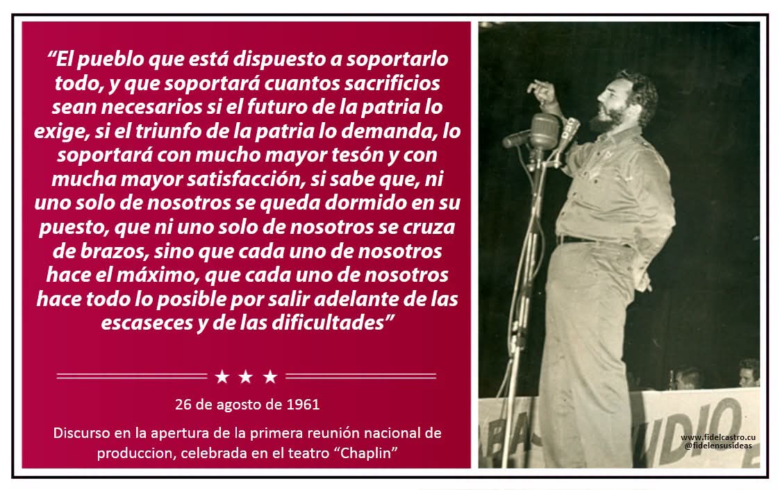 SaludGuantanamo's tweet photo. #100AñosConFidel/ 🎙️ Fragmento de discurso de #Fidel el 26 de agosto de 1961, en la apertura de la primera Reunión Nacional de Producción...
 #Cuba #SomosContinuidad #RevoluciónCubana https://t.co/fbtH5NSLNd