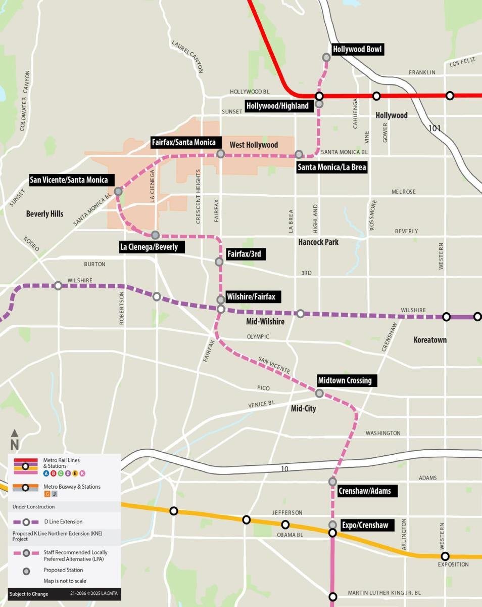 TODNewsHub's tweet photo. 2047. THAT’S HOW LONG THE WAIT IS FOR ONE OF AMERICA’S MOST TRANSFORMATIVE SUBWAYS

Los Angeles has selected the route for the 10-mile K Line extension that will run through Mid-City, West Hollywood and Hollywood. Adding nine stations and potentially ten with the Hollywood Bowl...connecting the E, D and B lines to the K Line and LAX.

The good news: West Hollywood is pursuing a multibillion-dollar funding plan that could move construction from 2041 to as early as 2029.

The route is right. The timeline is insane. Build it faster.