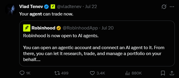 eth3rea111's tweet photo. So you are telling me that the biggest AI-agent project on the RH Chain @ProjectVEXai with the $VEX token is just sitting there -80% from the ATH waiting for the inevitable wave of attention? While being supported directly by @virtuals_io and @solana and with the narrative being pushed overall by the @RobinhoodApp and @vladtenev himself?

If you are looking for a strong bet with good r/r right now, while all of the ecosystem is on fire, then $VEX is one of the few gambles you can take right now 

0x8ff92566f2e81bdd68edfaa8cde73942a723796b