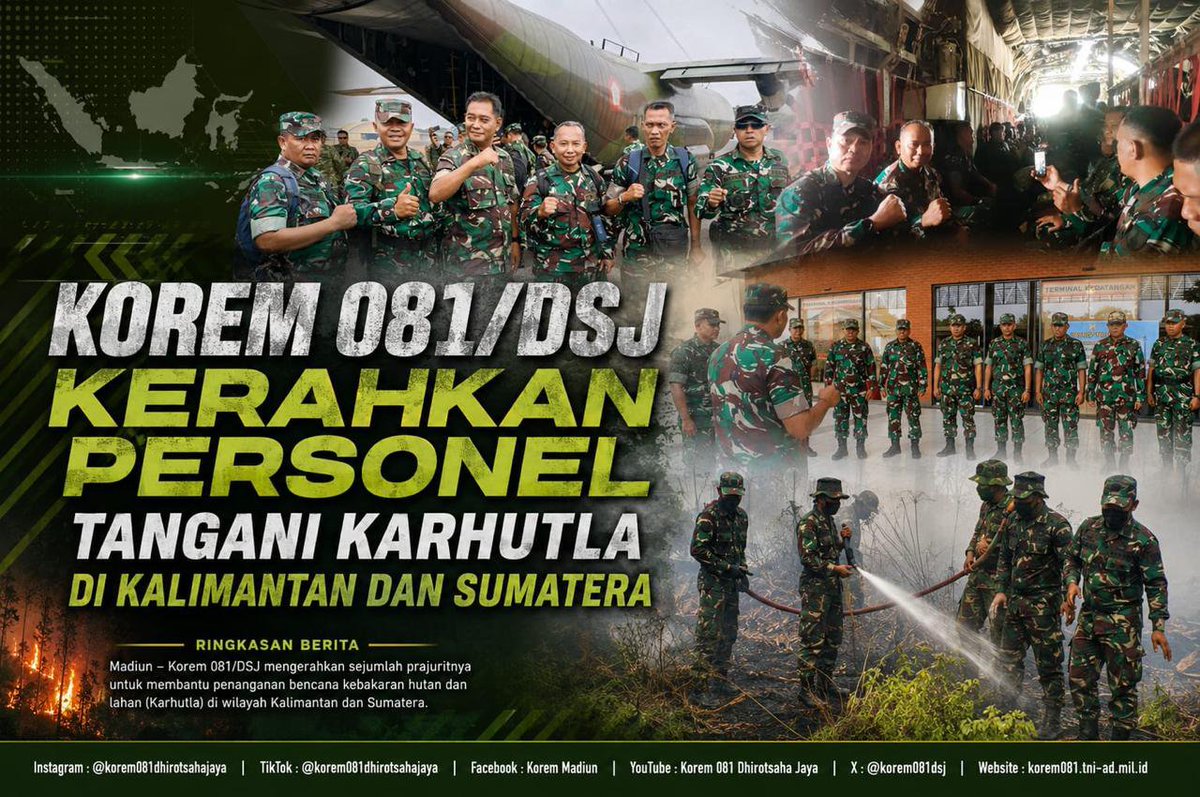 skorem081dsj's tweet photo. Korem 081/DSJ mengerahkan sejumlah prajuritnya untuk membantu penanganan bencana kebakaran hutan dan lahan (Karhutla) di wilayah Kalimantan dan Sumatera. https://t.co/az9UxEvC2L