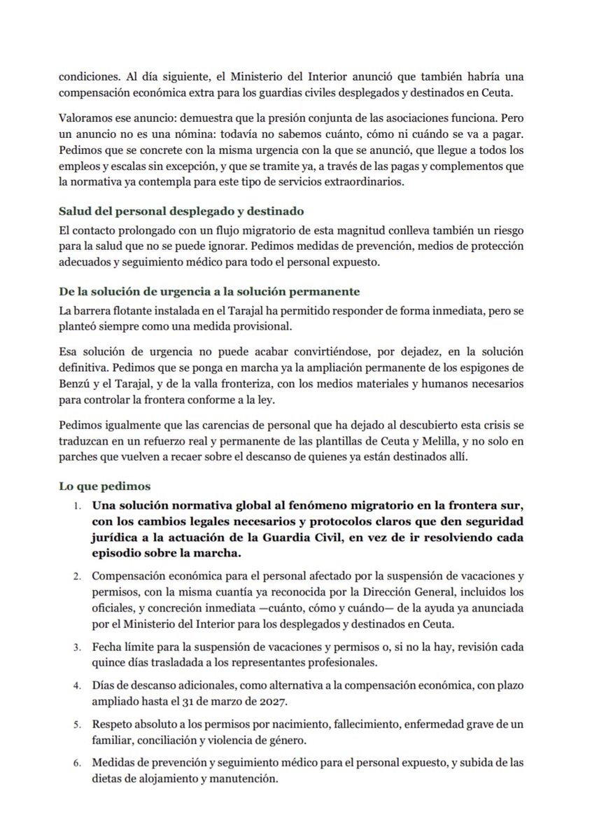 ASESGC's tweet photo. ASOCIACIONES DE LA GUARDIA CIVIL ANTE EL DISPOSITIVO EXTRAORDINARIO EN #CEUTA

La Guardia Civil ha respondido, una vez más, con ejemplaridad a una crisis migratoria sin precedentes en Ceuta. Es hora de que la respuesta de la Administración esté a la altura del sacrificio de sus agentes.