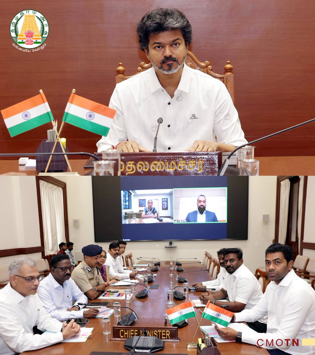CMOTamilnadu's tweet photo. மாண்புமிகு தமிழ்நாடு முதலமைச்சர் திரு.ச.ஜோச��் விஜய் அவர்கள் தலைமையில் இன்று (27.8.2026) தலைமைச் செயலகத்தில், நேபாள நாட்டில் ஏற்பட்ட திடீர் பெருவெள்ளத்தின் காரணமாக, அந்நாட்டிற்கு சுற்றுலா சென்று அங்கு சிக்கியுள்ள தமிழர்களை மீட்பது தொடர்பான ஆலோசனைக் கூட்டம் நடைபெற்றது.

#CMJosephVijay