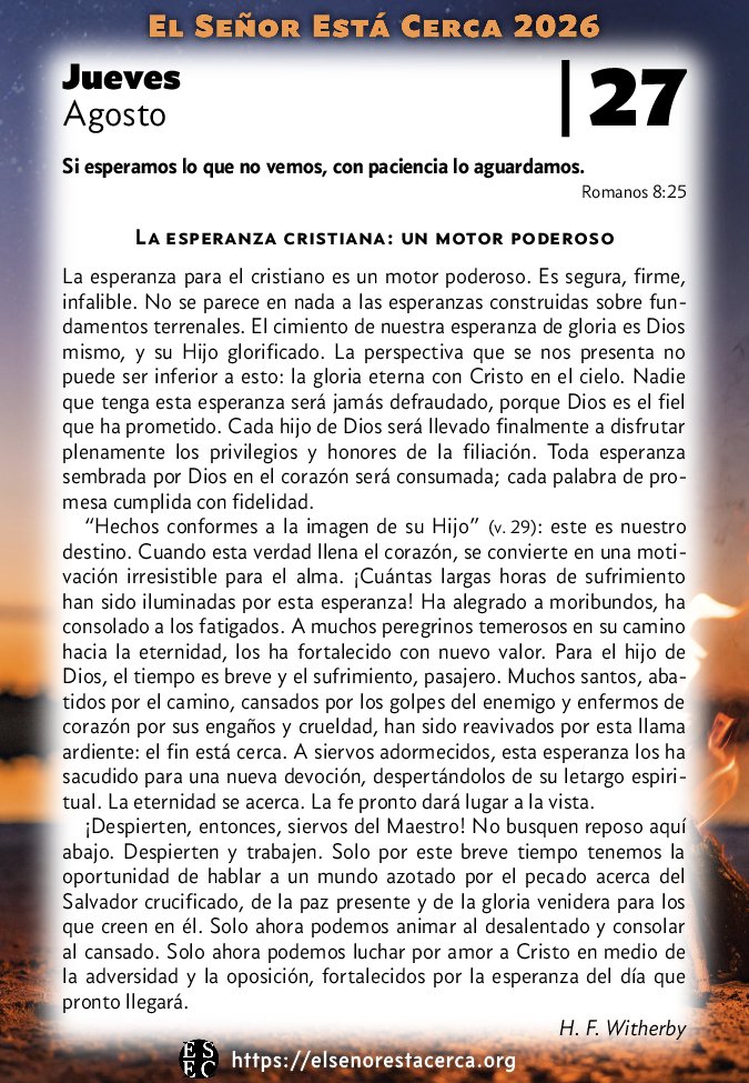 senorestacerca's tweet photo. Reflexiona sobre la esperanza cristiana como motor poderoso que despierta a servir al Maestro.

“La esperanza cristiana: un motor poderoso” by H. F. Witherby https://t.co/BQu6zpN9W3