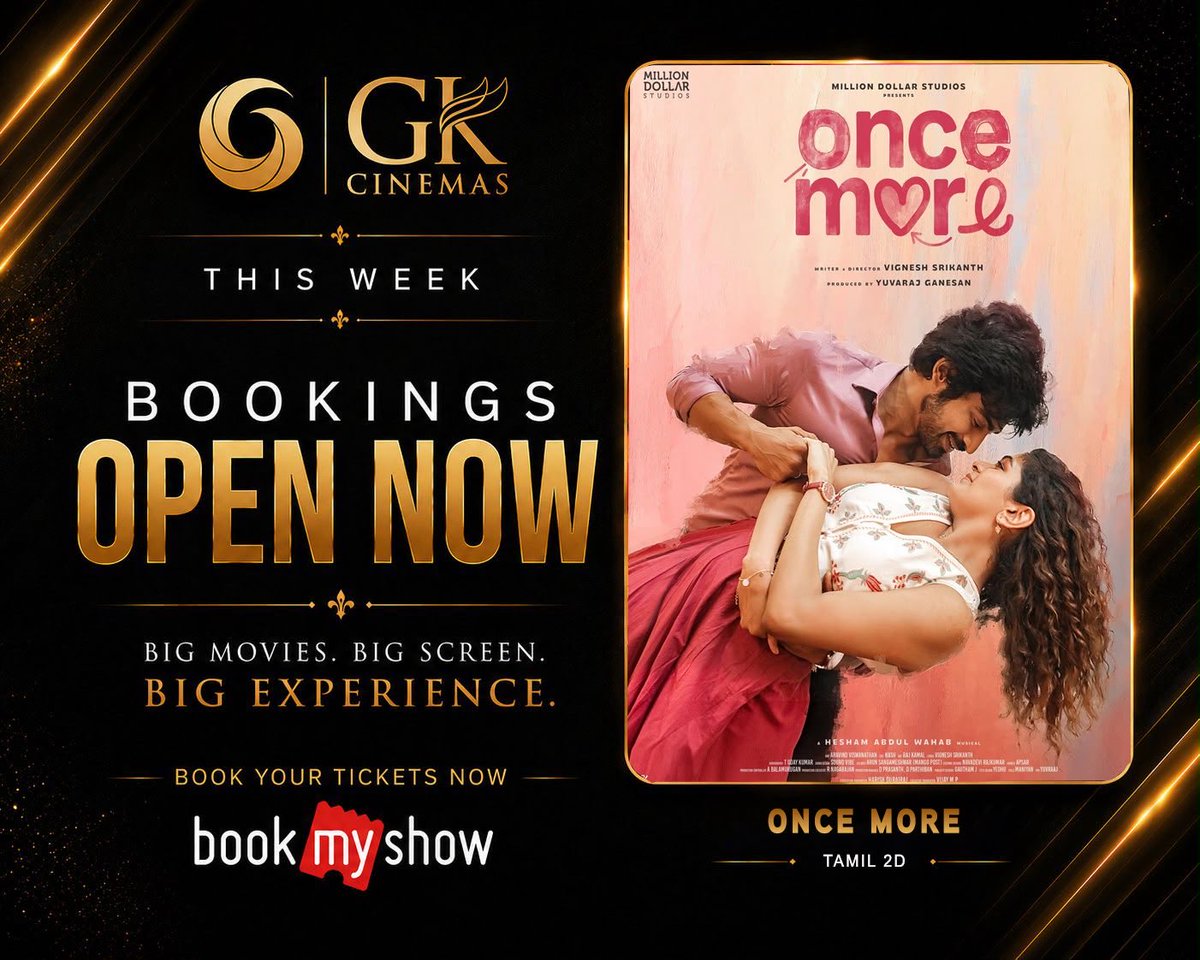 GKcinemas's tweet photo. #OnceMore bookings now open at #GK .. all the best to dearest ⁦@iam_arjundas⁩ ❤️🧿 https://t.co/DSvWWmtzOR