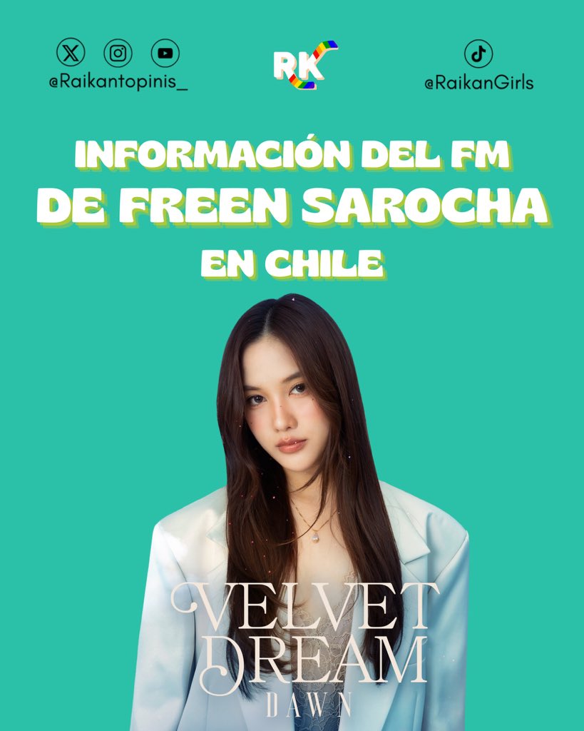 Raikantopinis_'s tweet photo. ¡Se ha revelado la información del FM de #FreenSarocha en Chile 🇨🇱! 🔥 

Aquí les dejo la info y cualquier duda pueden contactarse con @cdmentph o @zafiroLive 

#FreenLatinAmericaTour #FreenVelvetDream #srchafreen https://t.co/HewP7j6gGt