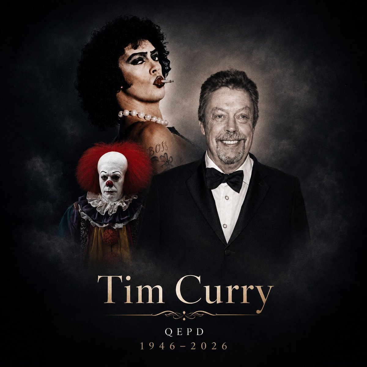 pomaresmx_'s tweet photo. 🎬🖤 MUERE TIM CURRY A LOS 80 AÑOS

Adiós al inolvidable Pennywise de It y al legendario Dr. Frank-N-Furter de The Rocky Horror Picture Show. Una figura irrepetible del cine y la cultura pop.

#TimCurry #Pennywise #RockyHorror https://t.co/IcwBHIPfsf