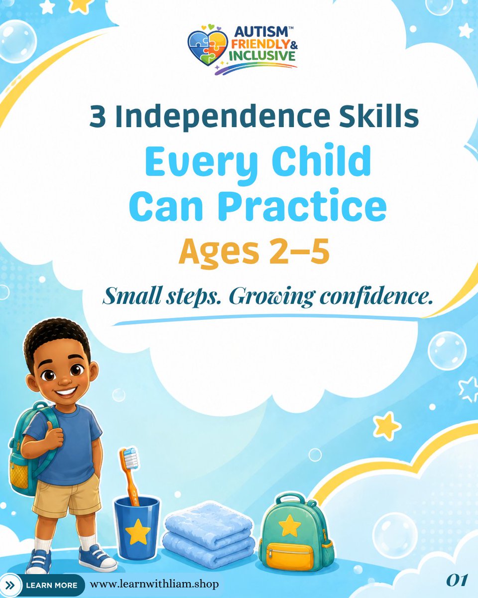 learnwith_liam's tweet photo. Small Skills Grow Big Independence
#Independence develops differently for every child. Simple, age-appropriate routines give little ones opportunities to #practice self-care, build #confidence, and celebrate progress at their own pace

 #childdevelopment #autismfriendly https://t.co/bgXN3q0RaQ