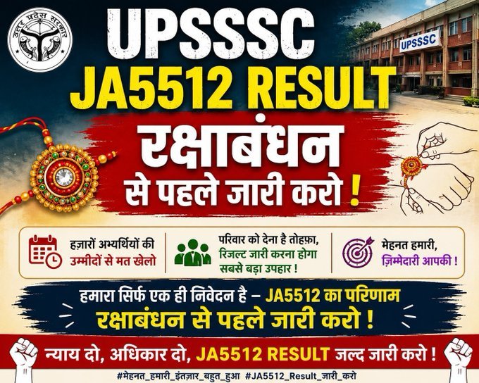 successwithgyan's tweet photo. माननीय UPSSSC आयोग उत्तर प्रदेश आपसे विनम्र अनुरोध है कि JA 5512 का result रक्षाबंधन से पहले या रक्षाबंधन के दिन आप दे दीजिए जिससे हम लोग भी त्योहार खुशियों के साथ मना सके।

बहुत ��िन से ये प्रताड़ना सहते आ रहे हैं हम सभी
#Release_JA_5512_Result_Before_Rakshabandhan https://t.co/L6BfoCQYde