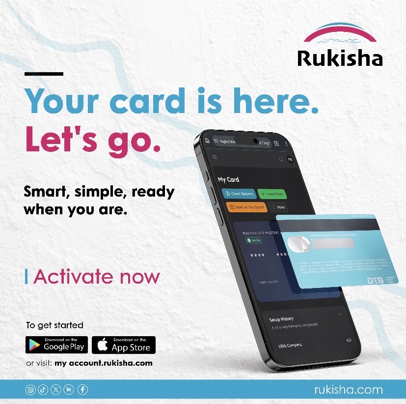 Rukisha_Kenya's tweet photo. Your new Rukisha card is live. 
Manage your cash, track spending, and move money instantly—all from one app.
Activate yours now in a few quick prompts! 
Get the app on iOS/Android or Dial *391# visit https://t.co/1722rUdI5P to get started.
#rukisha_kenya #cpfkenya https://t.co/mnGQLnDnqo
