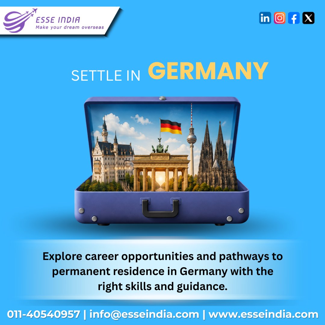 Esse_india's tweet photo. Dreaming of settling in Germany? ✈️
Turn your skills into new career opportunities with the right guidance. 🌍✨
🎥 Watch more updates:
https://t.co/ODDDUEoGZx
📞 011-40540957 | 🌐 https://t.co/O4lg3xiIa2
#GermanyPR #GermanyImmigration #WorkInGermany #EsseIndia https://t.co/ywGYZYBfSH