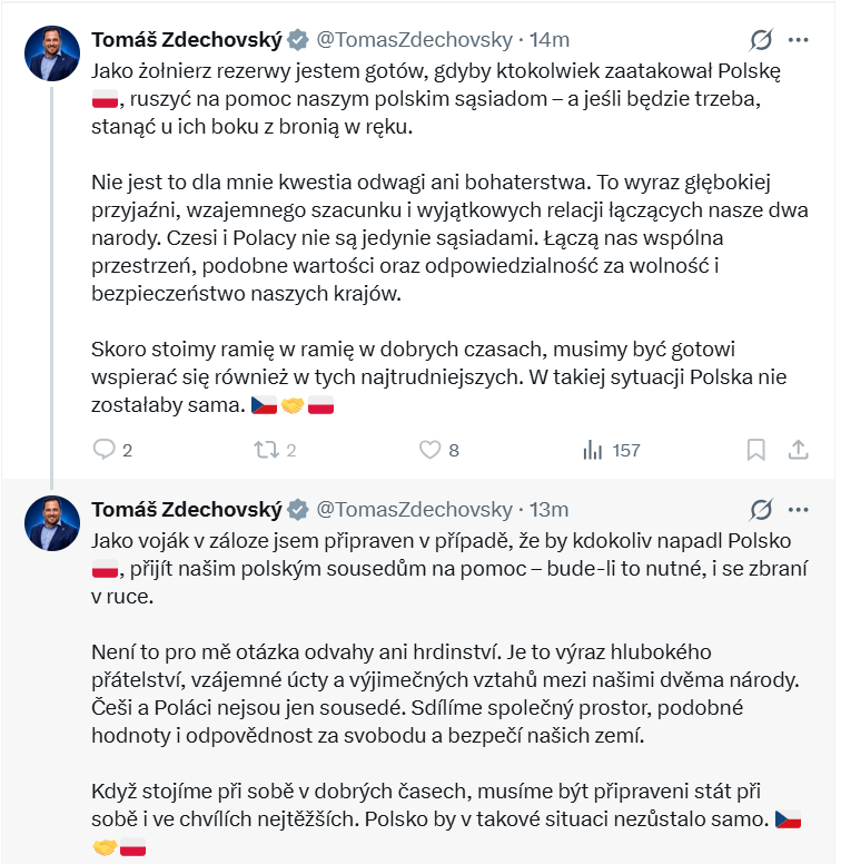 SzyslakVocko's tweet photo. Přátelé, bohužel Vás musím informovat, že Zdechovskému @TomasZdechovsky už totálně a nevratně jeblo v Palici. V posledních dnech, jede bouři statusů, jak miluje Polsko a Poláky a všechno to vyvrcholilo dnes, statusem níže. https://t.co/MPs1vwzKKp