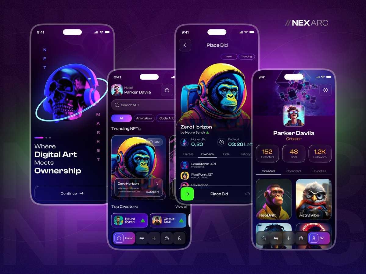 MultiQoS's tweet photo. A new take on NFT marketplace design ✨

Explore digital art, discover top creators, track live bids, and manage collections, all through a sleek, immersive mobile experience built for Web3.

https://t.co/Sv0a0HWBzR

#NFT #Web3 #UIUX #MobileAppDesign #NFTMarketplace https://t.co/idTGR7wnaw